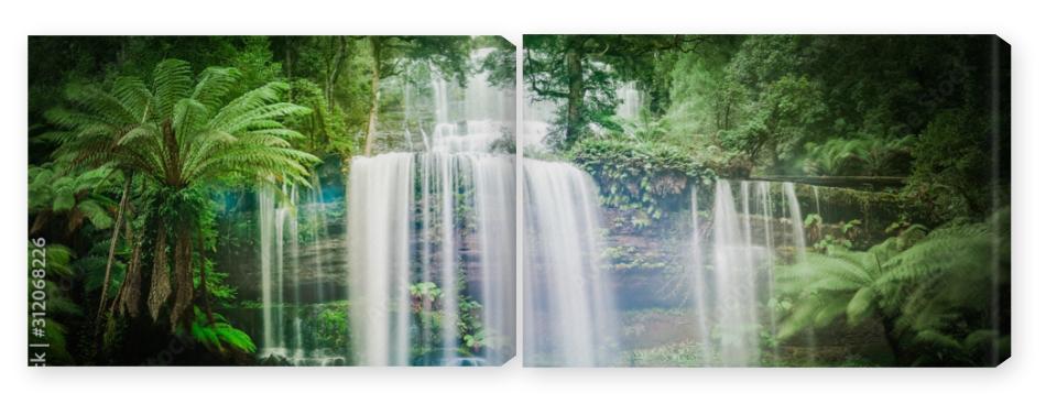Obraz Dyptyk Waterfall in dense rainforest