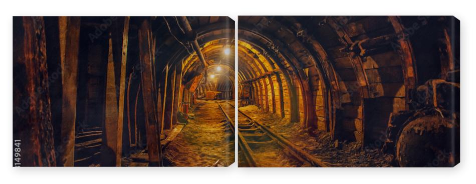 Obraz Dyptyk Underground mining tunnel with