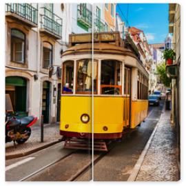 Obraz Dyptyk Yellow vintage tram on the