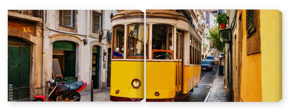 Obraz Dyptyk Yellow vintage tram on the