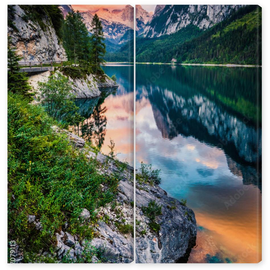 Obraz Dyptyk Gosausee lake in sunset,