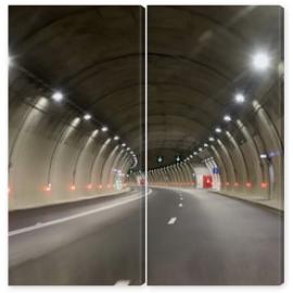 Obraz Dyptyk car tunnel in the mountains in