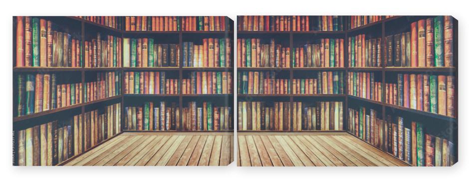 Obraz Dyptyk blurred bookshelf Many old