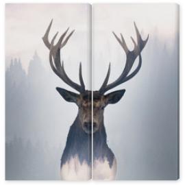 Obraz Dyptyk Red deer and the misty forest