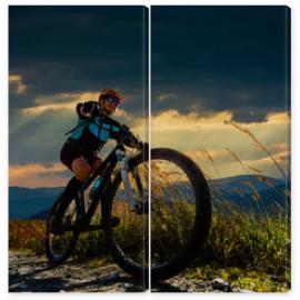 Obraz Dyptyk Mountain biking woman riding