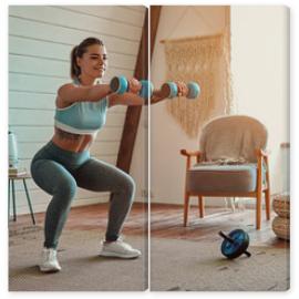 Obraz Dyptyk Woman doing exercises at home.