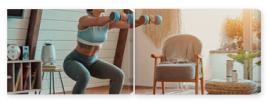 Obraz Dyptyk Woman doing exercises at home.