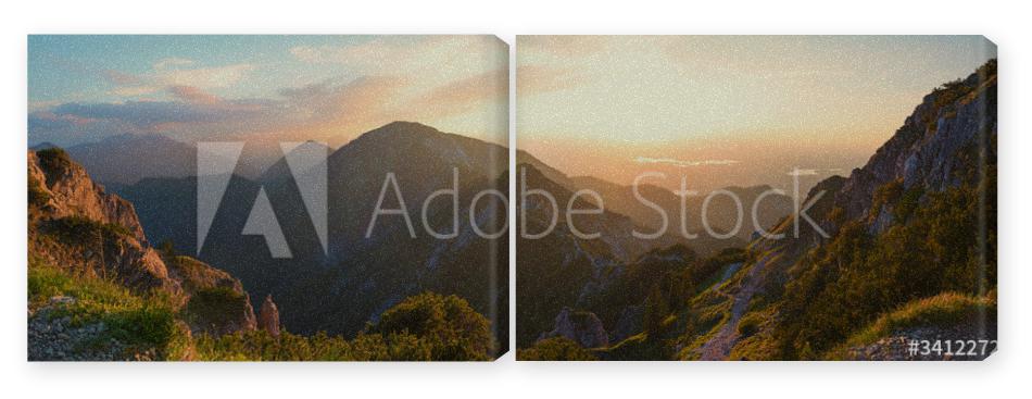 Obraz Dyptyk alpine landscape panorama in
