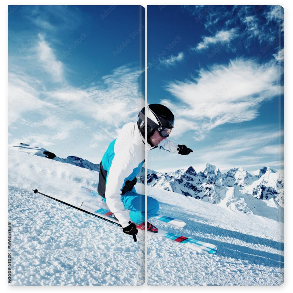 Obraz Dyptyk Skier in mountains, prepared