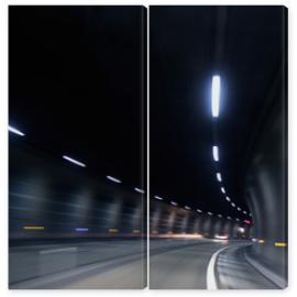 Obraz Dyptyk fast motion in dark tunnel