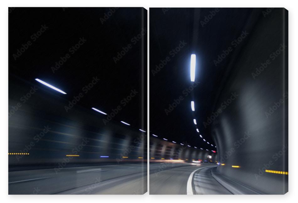 Obraz Dyptyk fast motion in dark tunnel