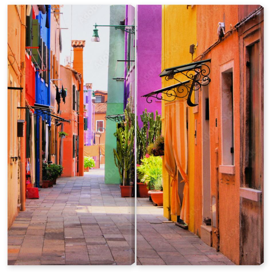 Obraz Dyptyk Colorful street in Burano,