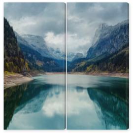 Obraz Dyptyk Alpine lake with dramatic sky