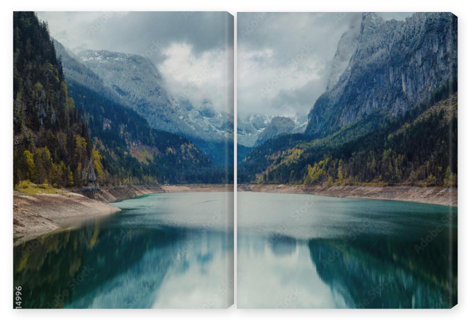 Obraz Dyptyk Alpine lake with dramatic sky