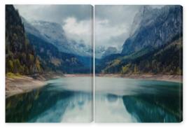 Obraz Dyptyk Alpine lake with dramatic sky