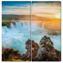 Obraz Dyptyk Iceland, Godafoss at sunset,