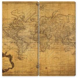 Obraz Dyptyk vintage map of the world 1778