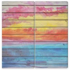 Obraz Dyptyk Old wooden board in rainbow