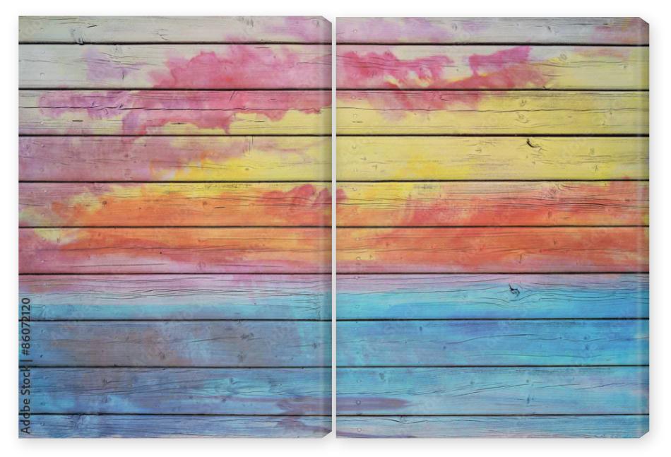 Obraz Dyptyk Old wooden board in rainbow