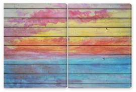 Obraz Dyptyk Old wooden board in rainbow