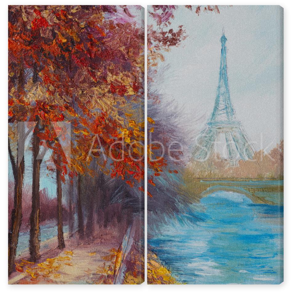 Obraz Dyptyk Oil painting of Eiffel Tower,