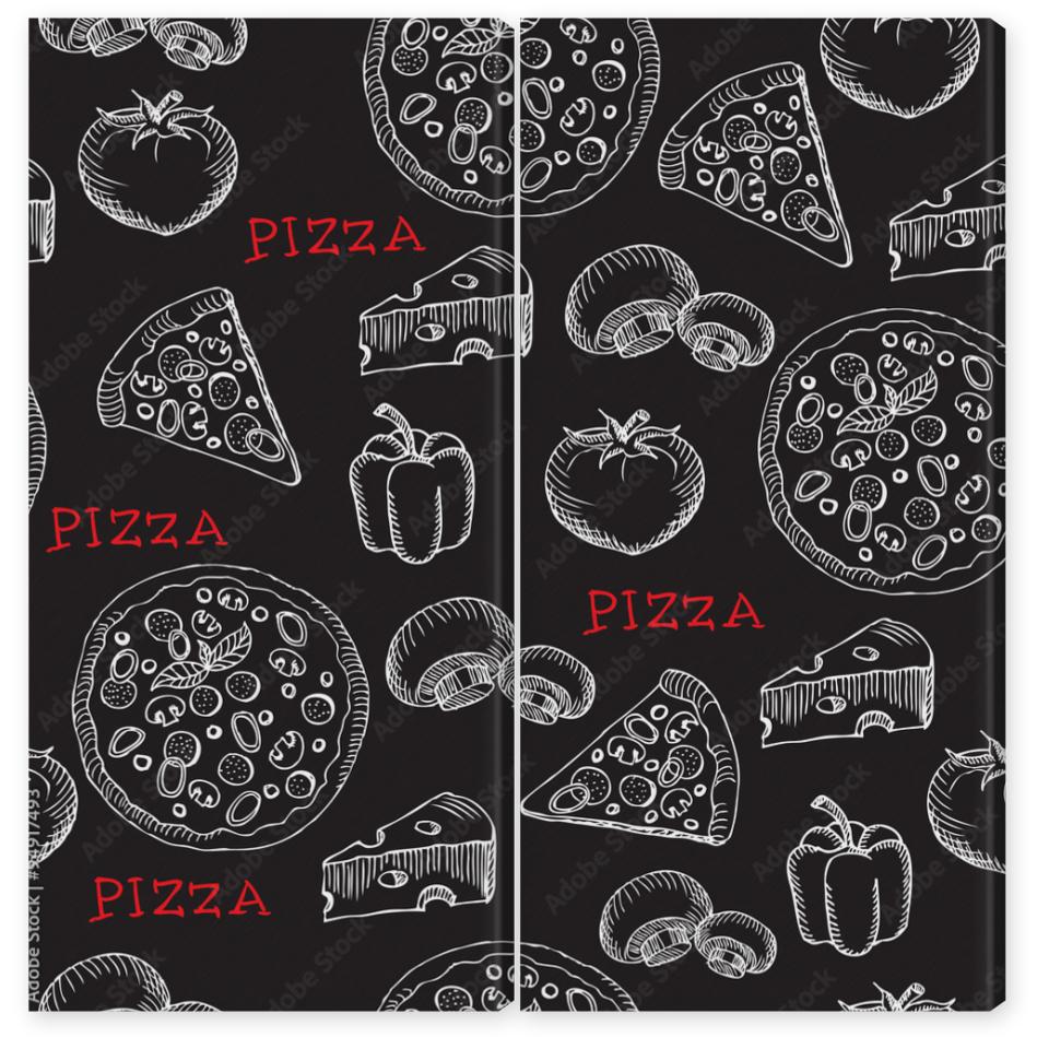 Obraz Dyptyk Seamless pizza pattern. Retro