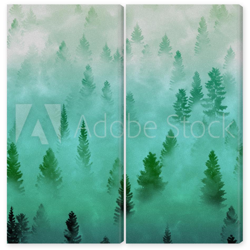 Obraz Dyptyk misty forest landscape