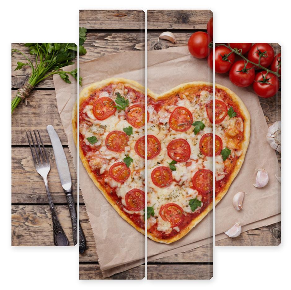 Obraz Kwadryptyk Heart shaped pizza margherita