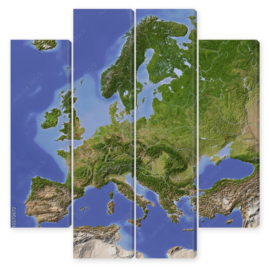 Obraz Kwadryptyk Shaded relief map of Europe,