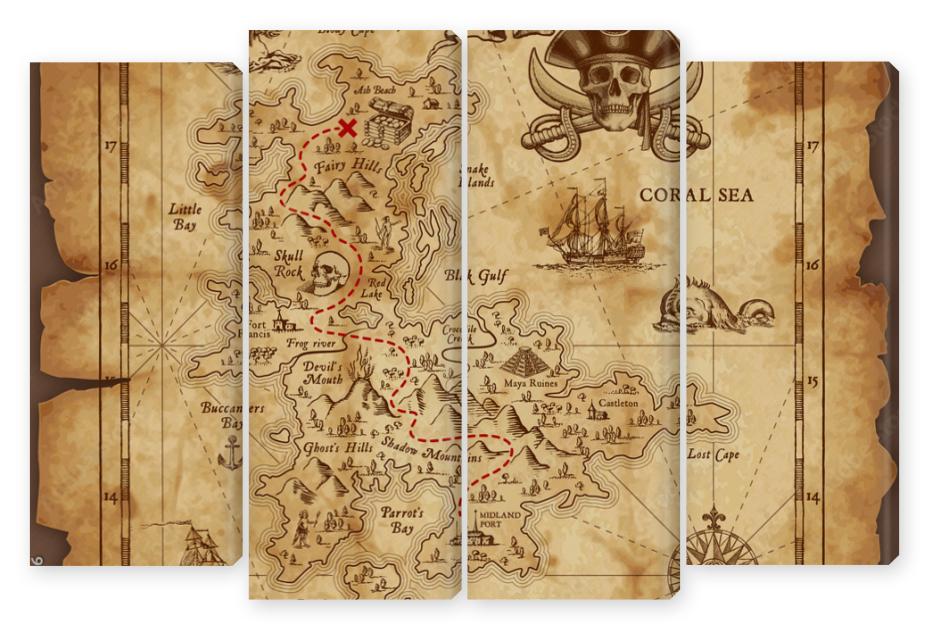 Obraz Kwadryptyk Vector Pirate Treasure Map