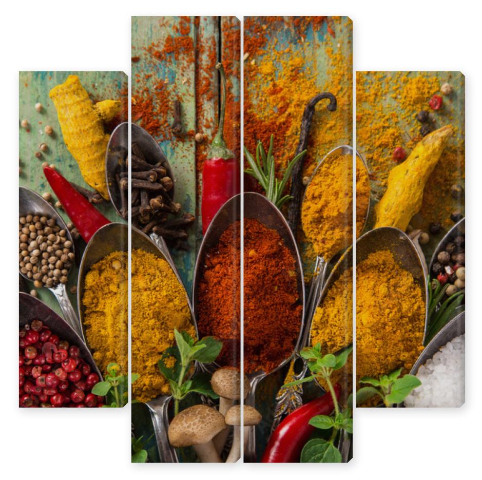 Obraz Kwadryptyk Various colorful spices on