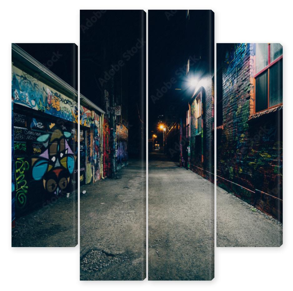 Obraz Kwadryptyk Graffiti Alley at night, in