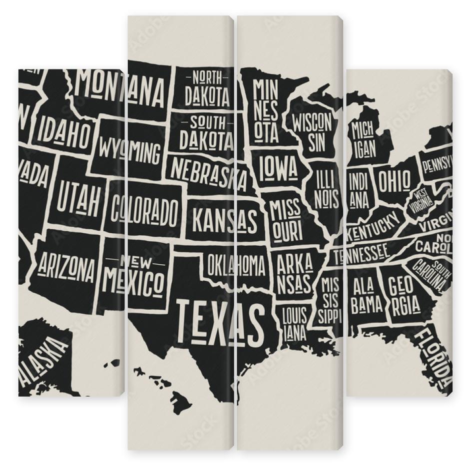 Obraz Kwadryptyk Poster map of United States of