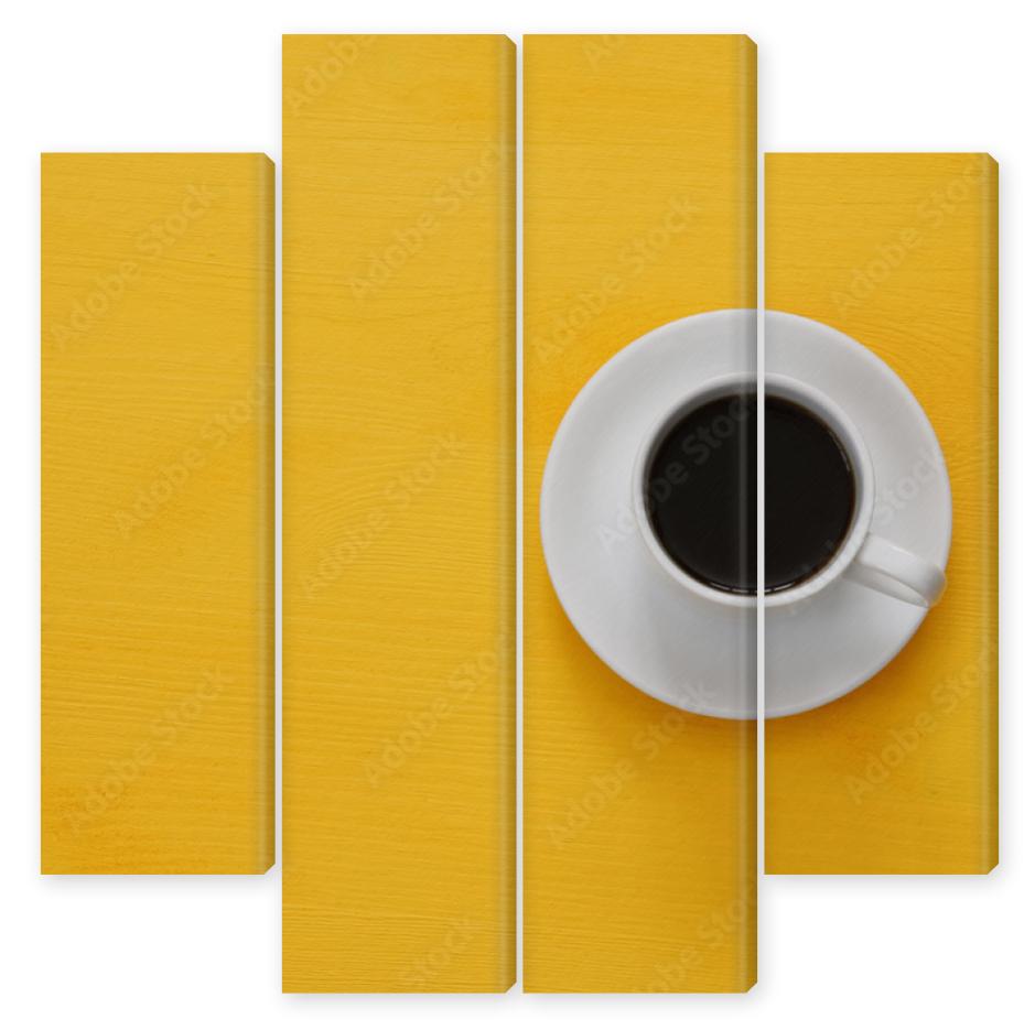 Obraz Kwadryptyk coffe cup on wooden yellow