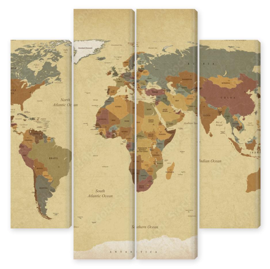 Obraz Kwadryptyk Textured vintage world map -