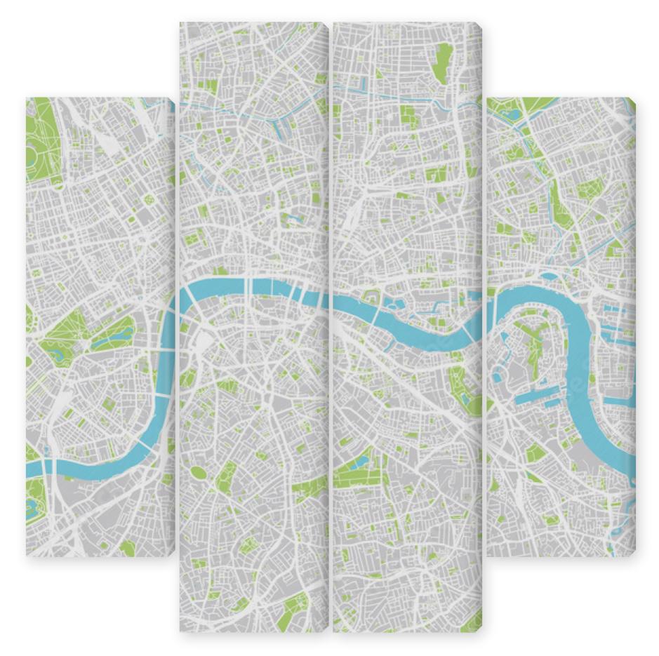 Obraz Kwadryptyk Urban city map of London,