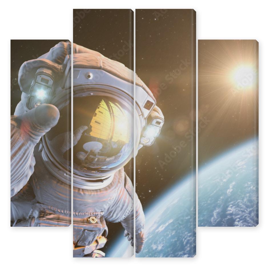 Obraz Kwadryptyk Astronaut in outer space, 3d