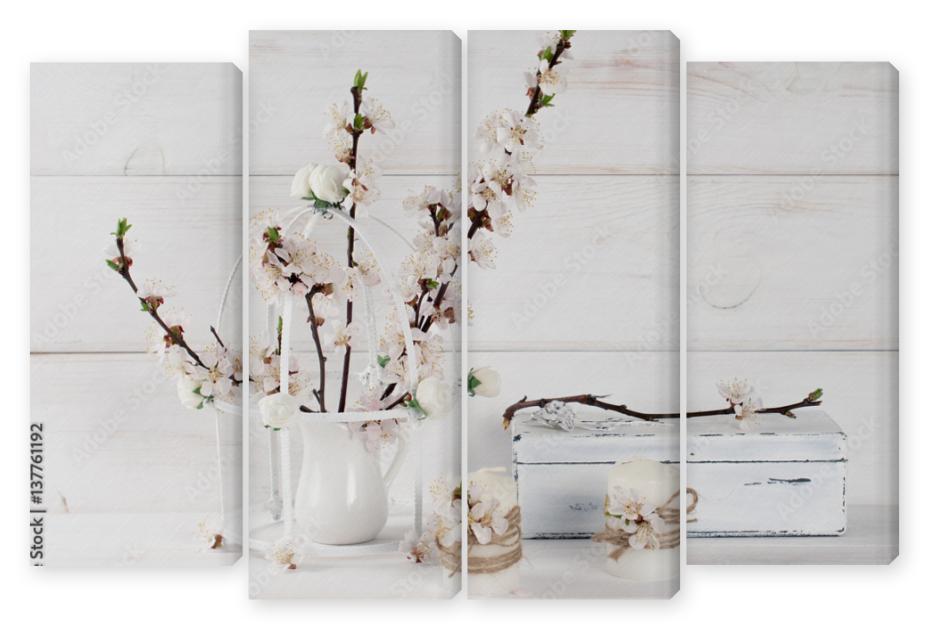 Obraz Kwadryptyk Apricot flowers with candle