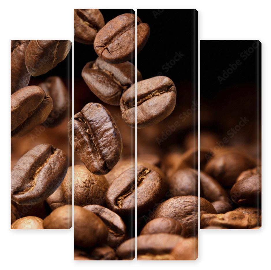 Obraz Kwadryptyk Falling coffee beans. Dark