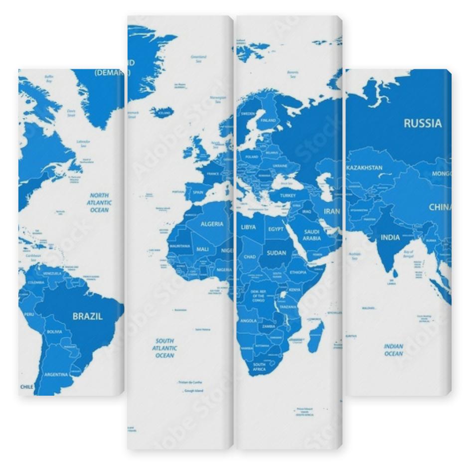 Obraz Kwadryptyk Detailed world map with