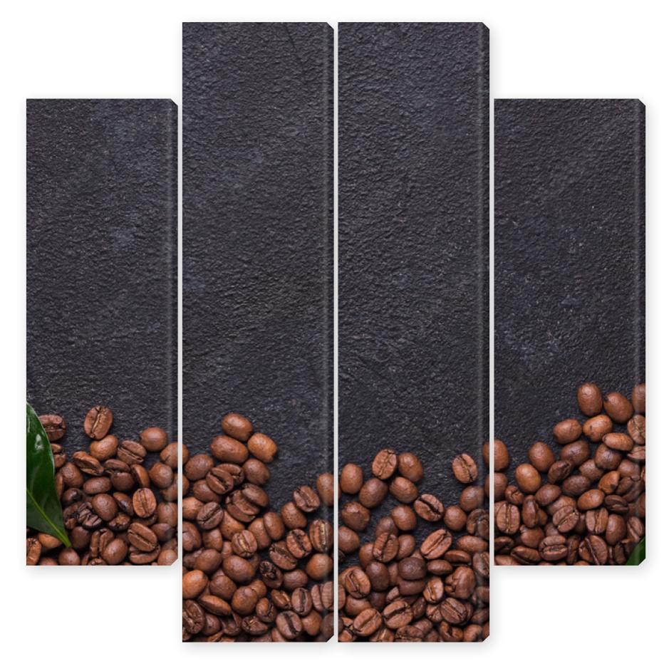 Obraz Kwadryptyk Coffe beans with coffe leaves