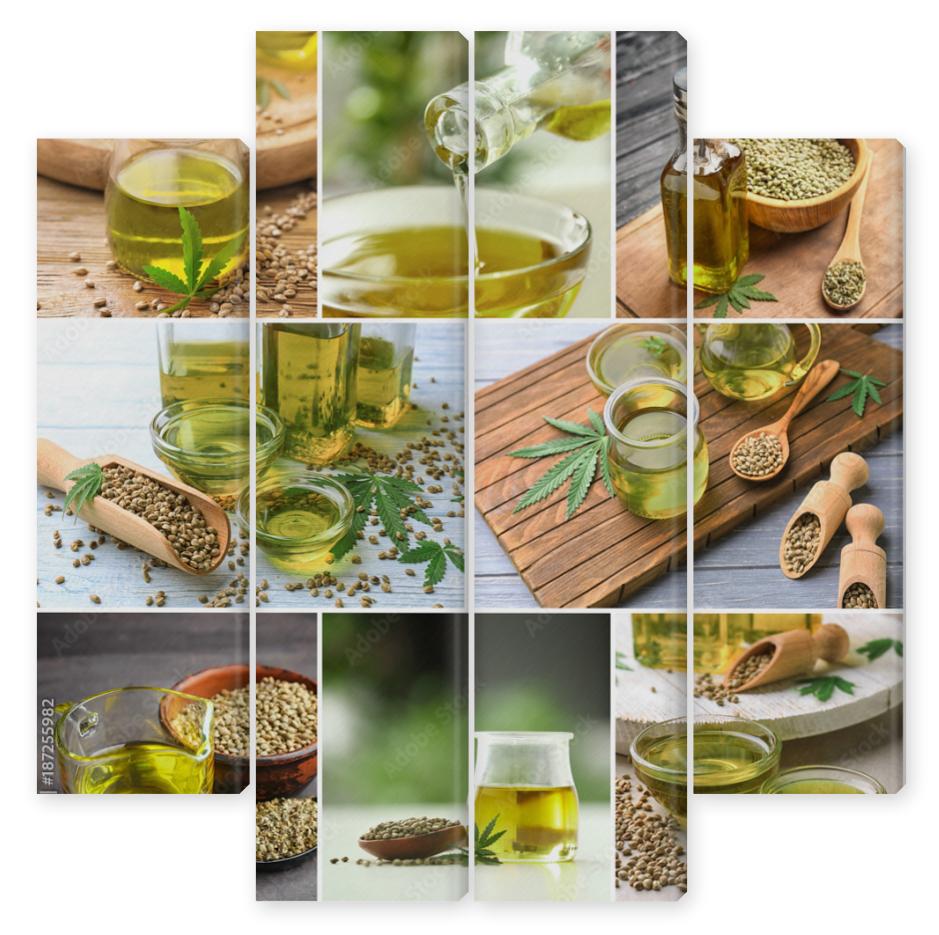 Obraz Kwadryptyk Collage with hemp oil and