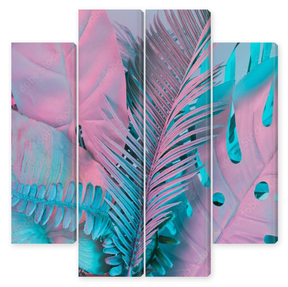 Obraz Kwadryptyk Pastel tropical palm leaves