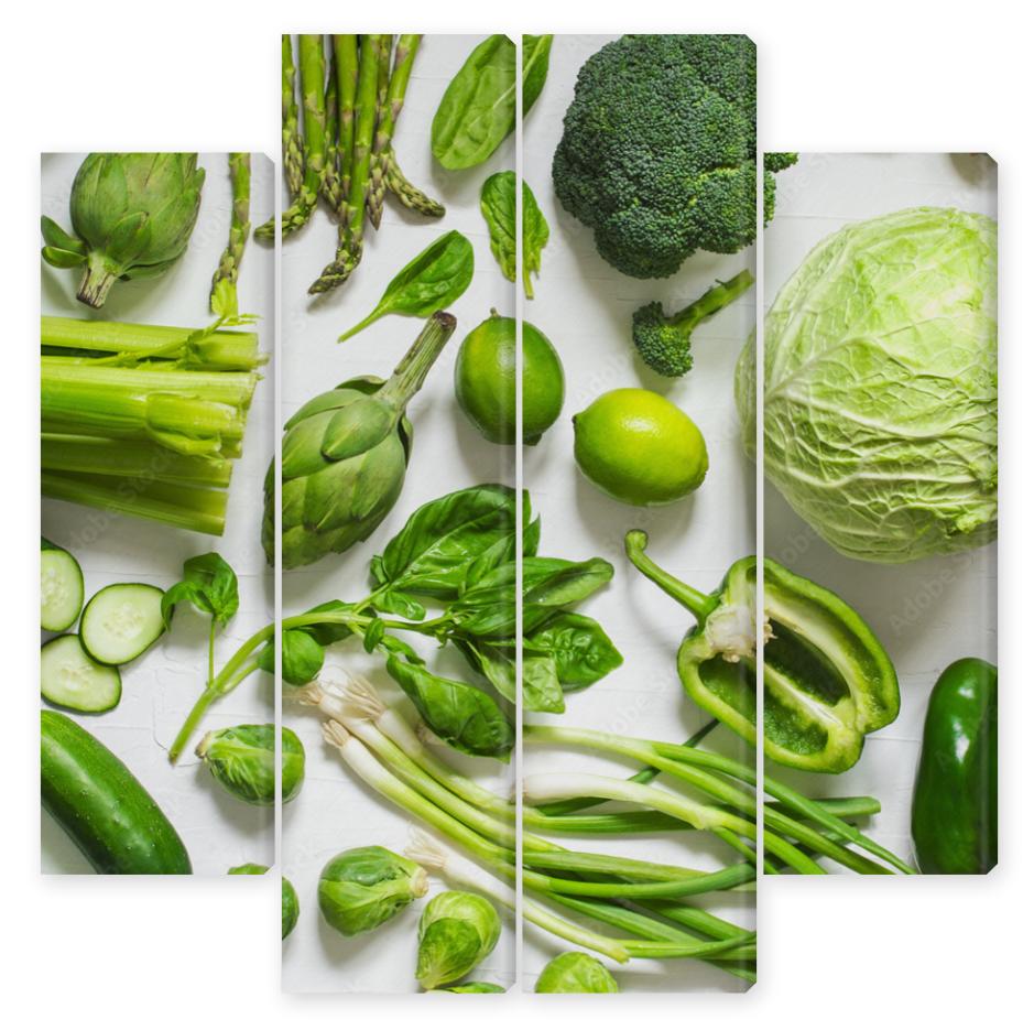 Obraz Kwadryptyk Green vegetables on a wooden