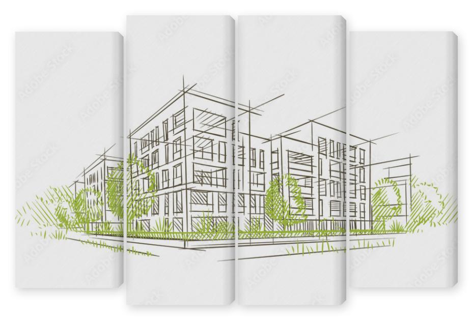 Obraz Kwadryptyk Architectural sketch. Vector. 