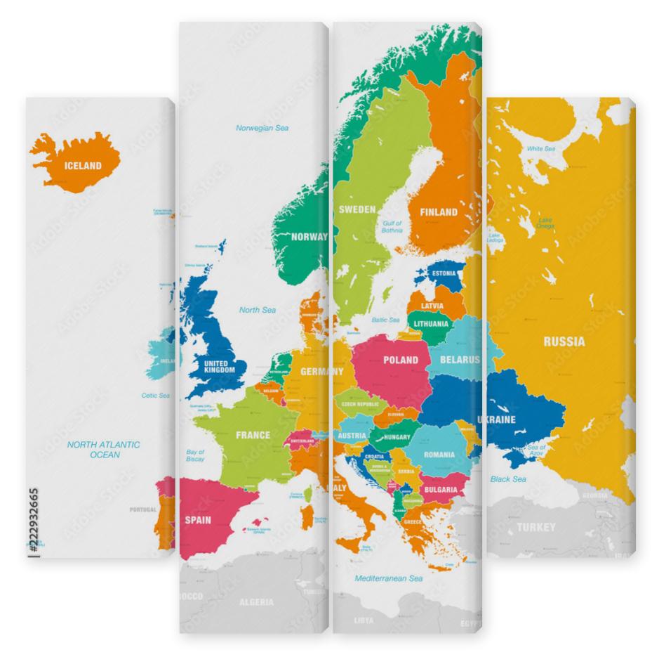 Obraz Kwadryptyk Colorful Vector map of Europe