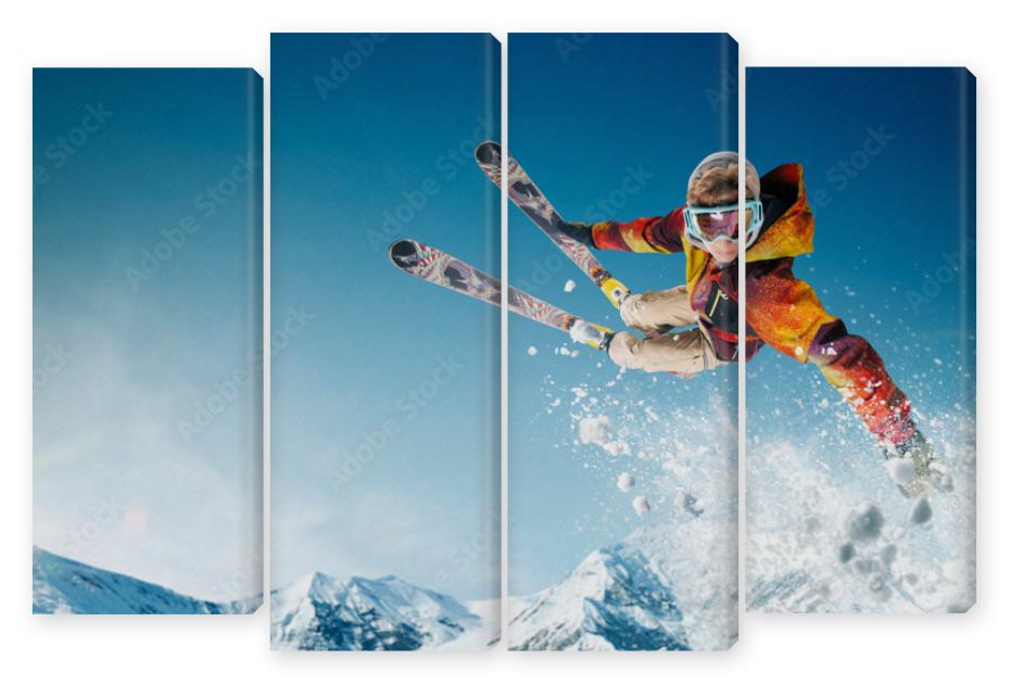 Obraz Kwadryptyk Skiing. Jumping skier. Extreme