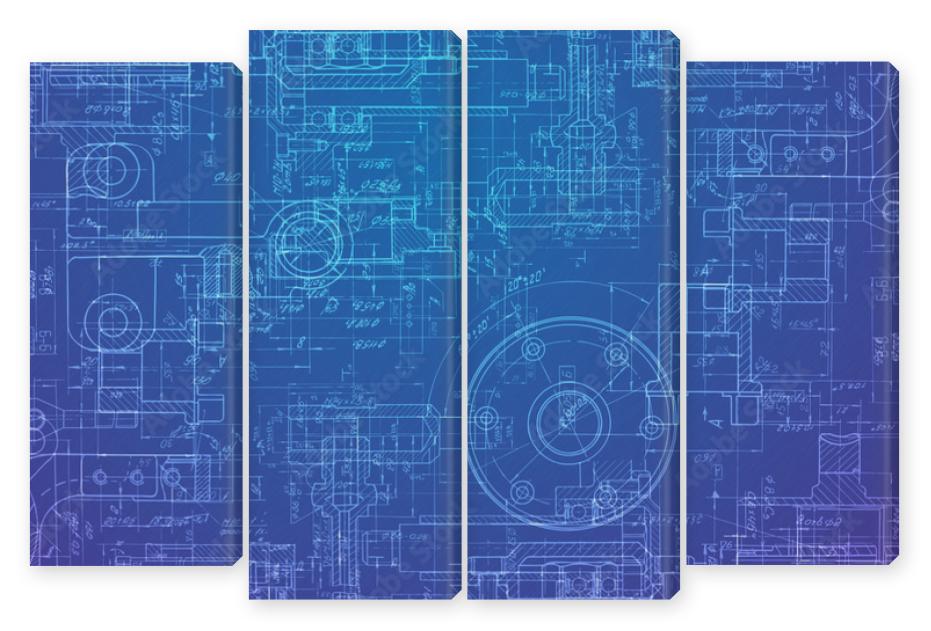 Obraz Kwadryptyk Technical drawing on a