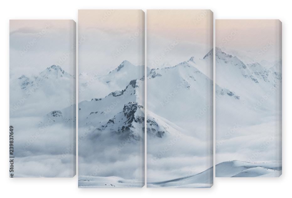 Obraz Kwadryptyk Snow covered mountain peaks of