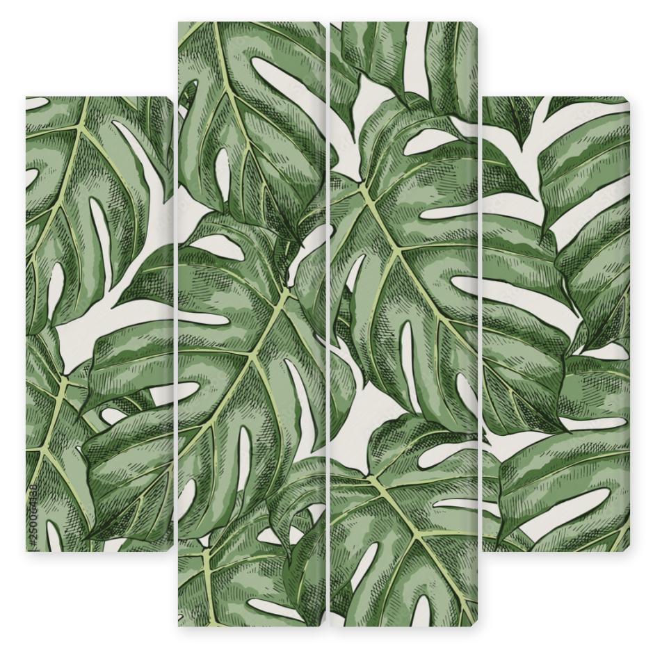 Obraz Kwadryptyk Monstera leaves hand drawn